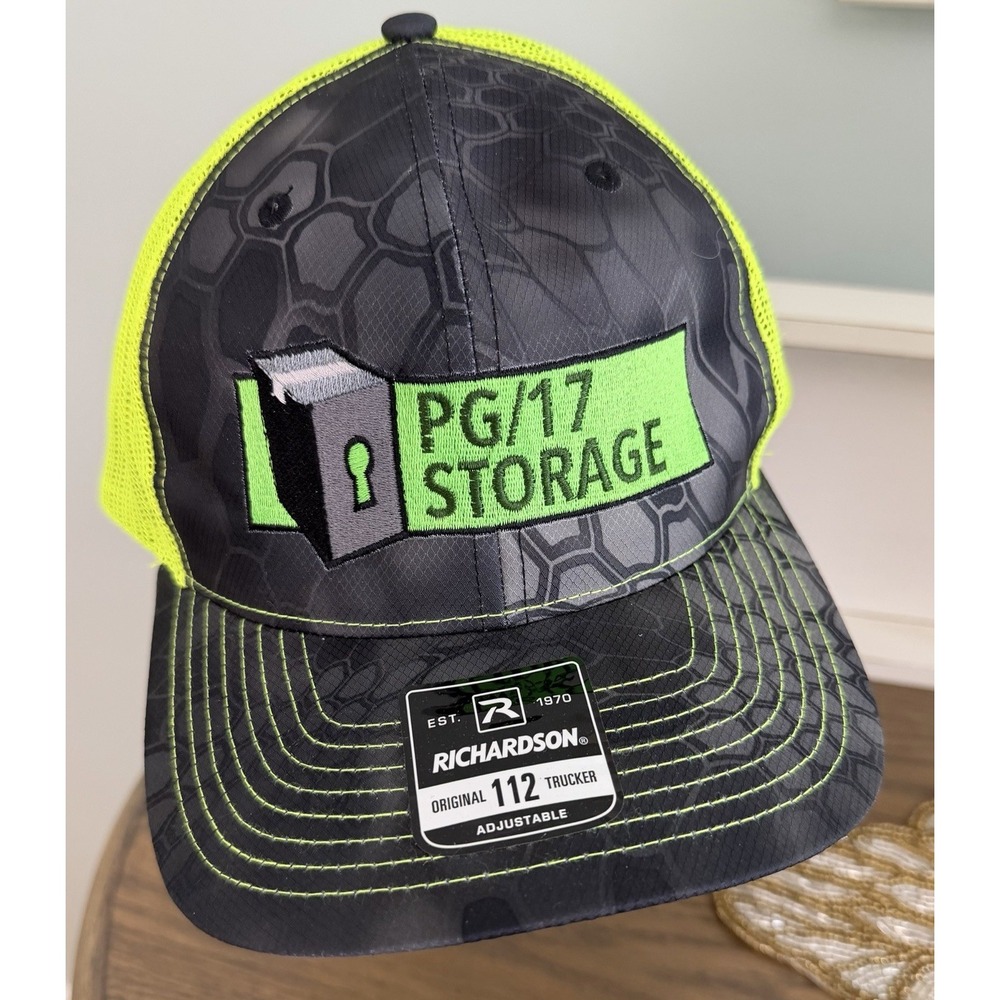 Richardson 112 Trucker Hat PG/17 Storage Black And Neon Green Mesh‎ Snapback Cap